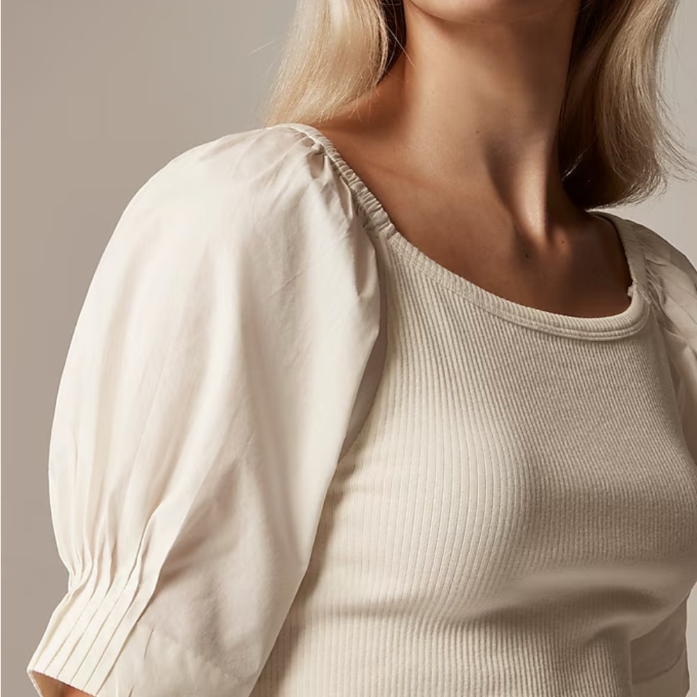 J.Crew Vintage rib top with cotton poplin puff sleeves (navy)